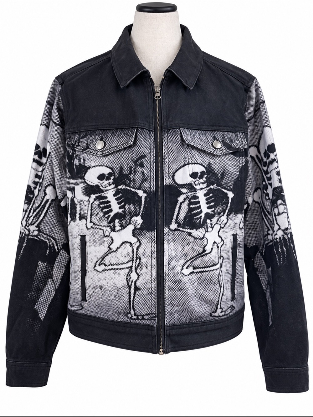 Disney Parks “The Skeleton Dance” Denim Jacket Silly Symphony Black Gray Size 1X